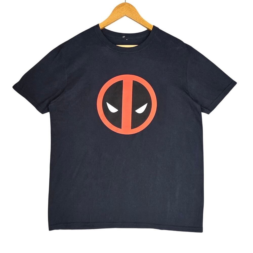 MARVEL DEADPOOL LOGO MEN'S T‑SHIRT – BLACK / RED LOGO – SIZE LARGE – GRAPHIC TEE
